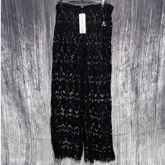 Summer Haus Pants - Coastal Crochet Pant by Summer Haus Black Women Size M *NO STRETCH IN WAISTBAND*